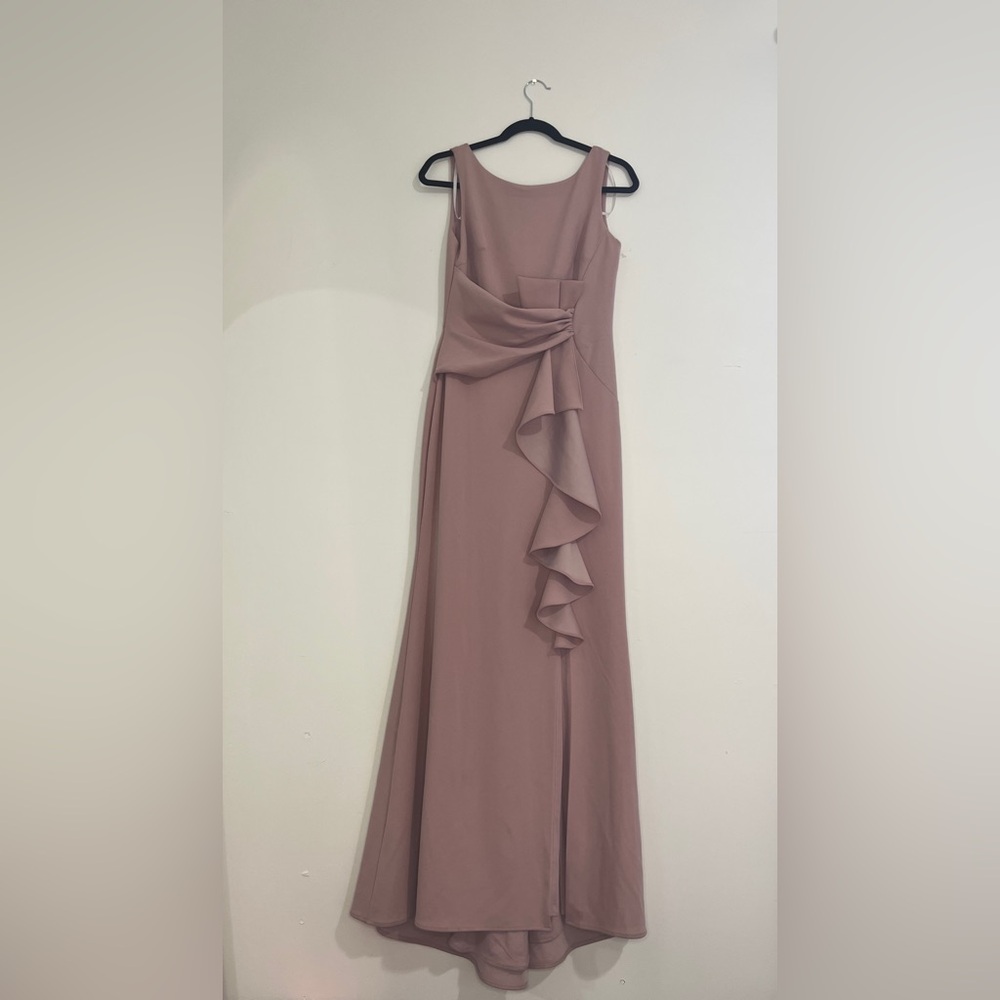 Betsy & Adam Pink Strapless Ruffled Gown